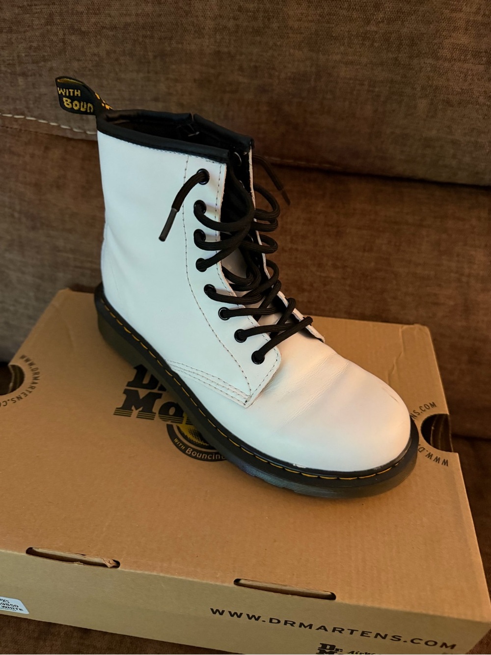 Dr. Martens White Leather Lace-Up Boot with Black Accents